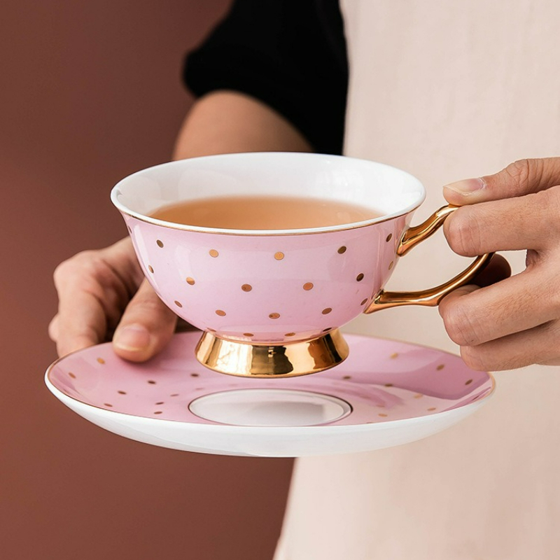 Coffee Tea Pictures - Ceramic Pink Coffee Mugs with Dish