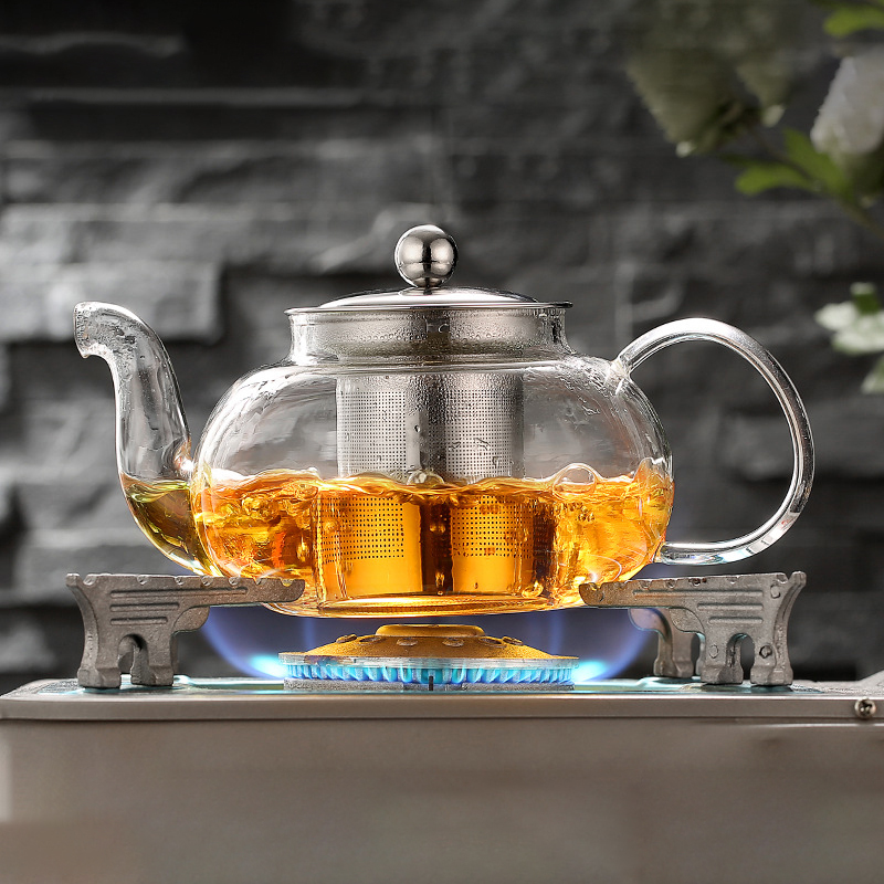 Coffee Tea Jar Set - 600/800ml Heat Resistant Glass Teapot Flower