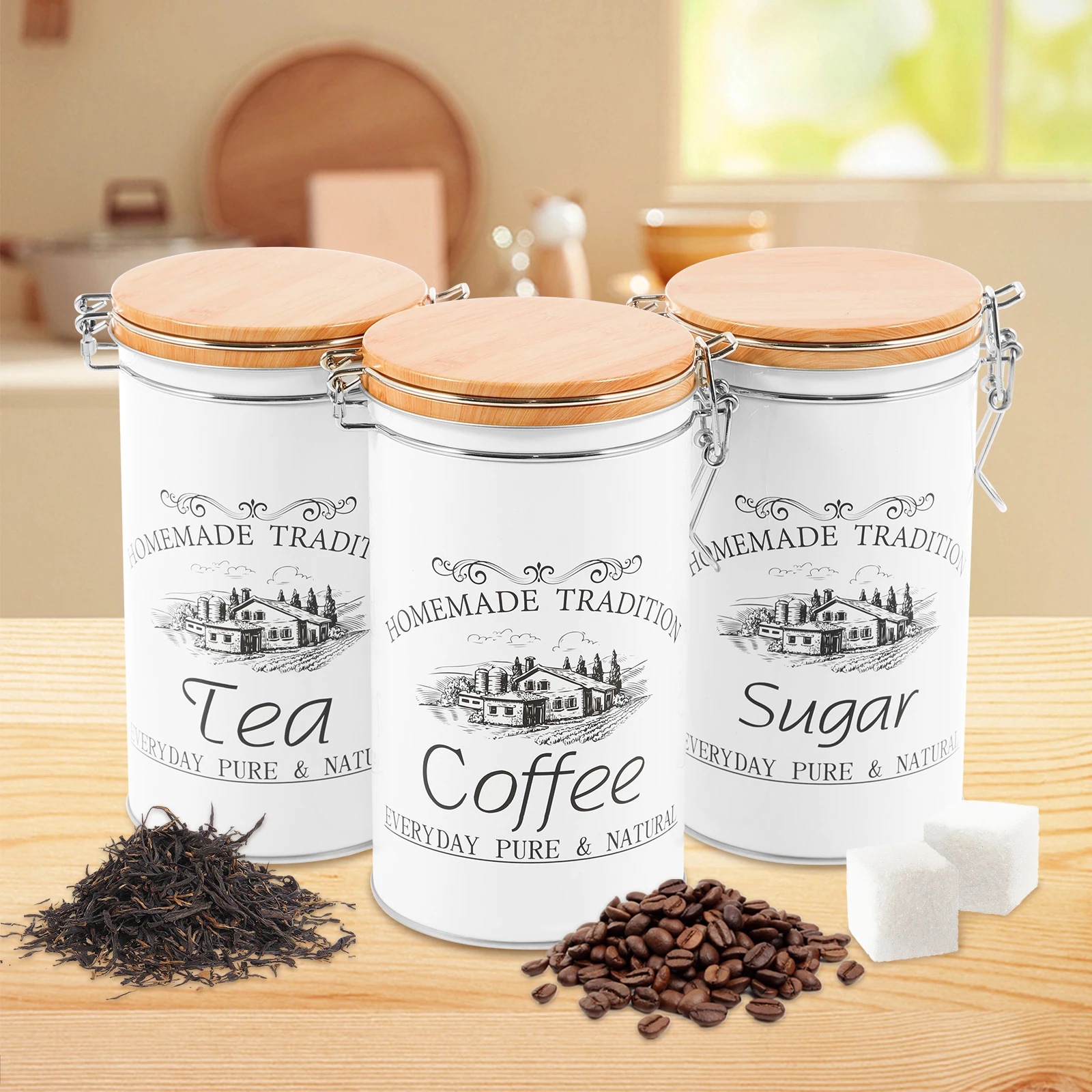 Coffee Tea Jar Set - 3Pcs/Set Tea Coffee Sugar Canisters Metal