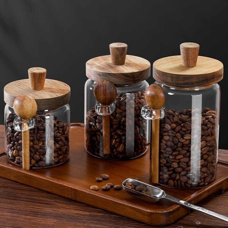 ABJI-Glass Jar With Wooden Lid - огляд і ціна Coffee Tea Jar Set