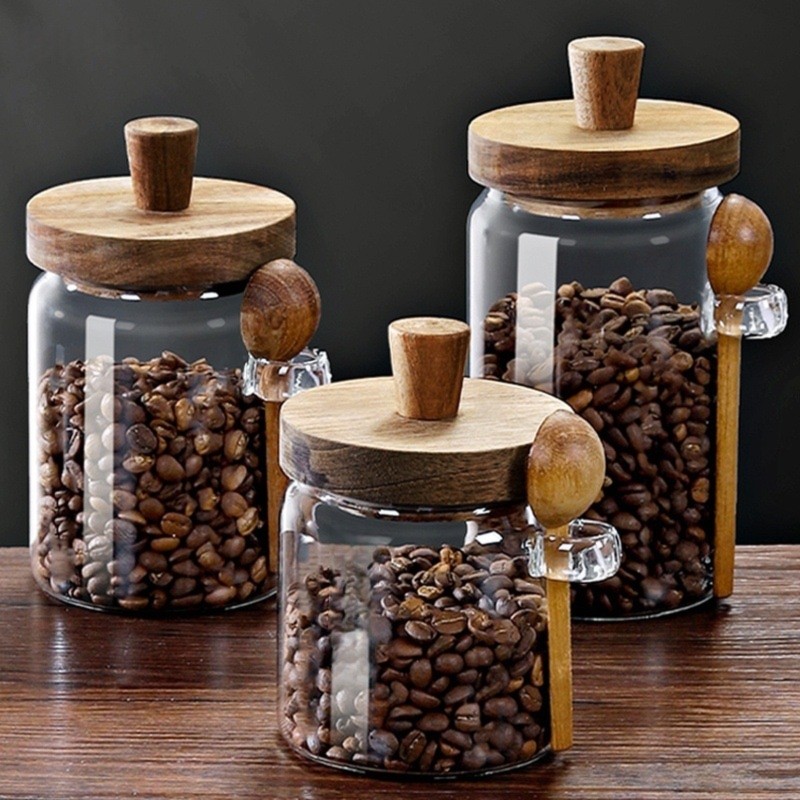 ABJI-Glass Jar With Wooden Lid - огляд і ціна Coffee Tea Jar Set