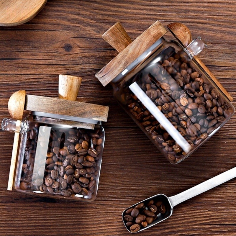 ABJI-Glass Jar With Wooden Lid - огляд і ціна Coffee Tea Jar Set