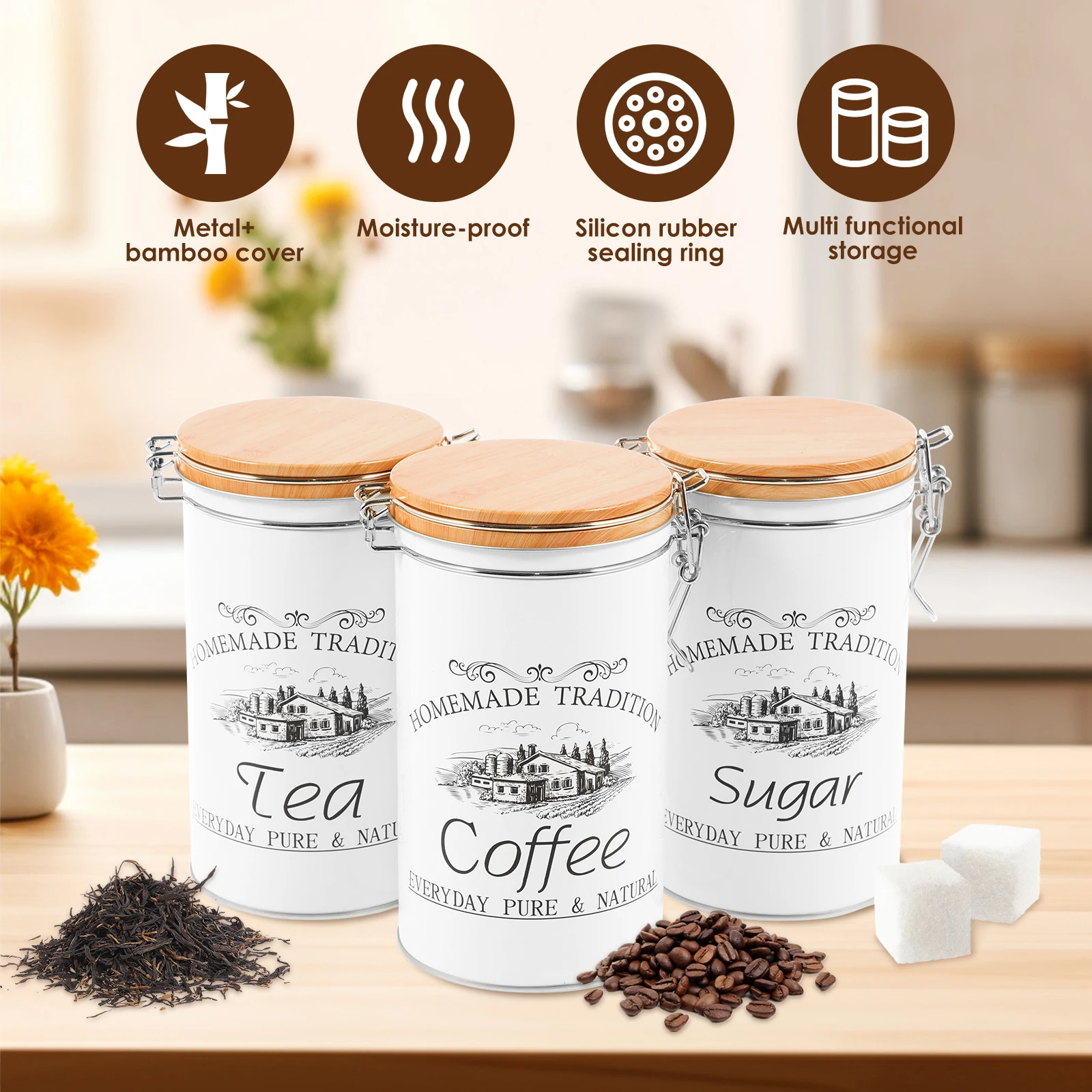 3Pcs/Set Tea Coffee Sugar Cani - огляд і ціна Coffee Tea Jar Set