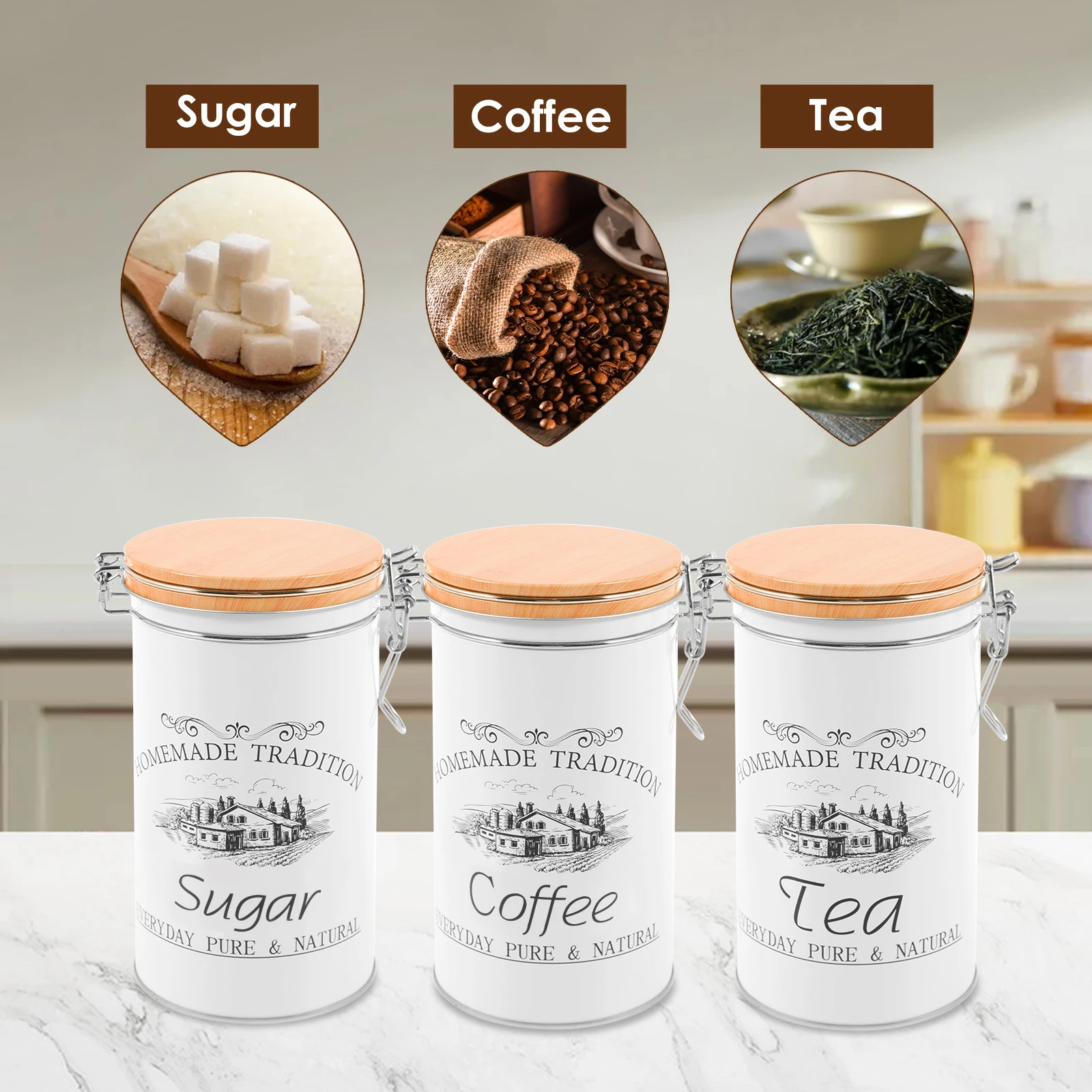 3Pcs/Set Tea Coffee Sugar Cani - огляд і ціна Coffee Tea Jar Set